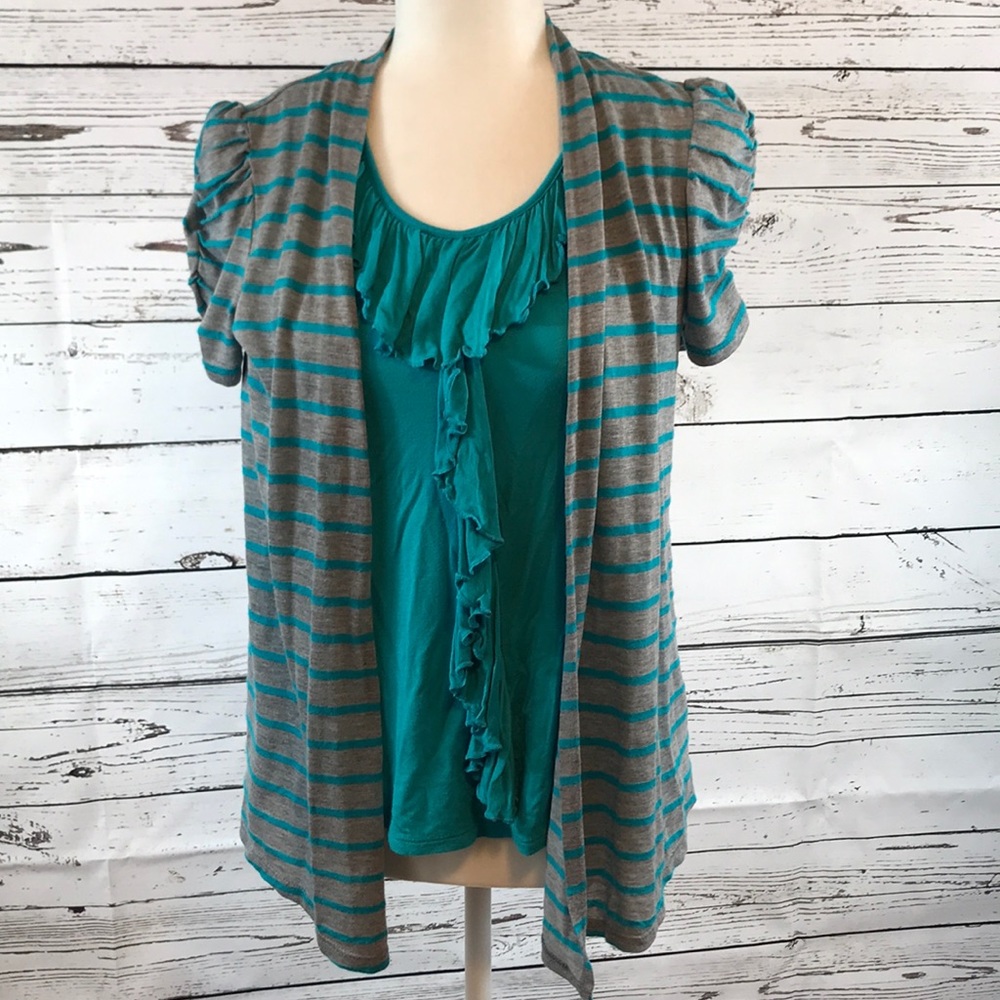 Christopher & Banks-Ruffle tank w/striped cardigan